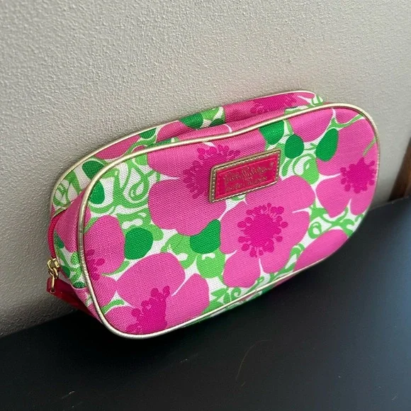 Lilly Pulitzer for Estée Lauder Pink and Green Floral Cosmetic Makeup Bag - Picture 3 of 8